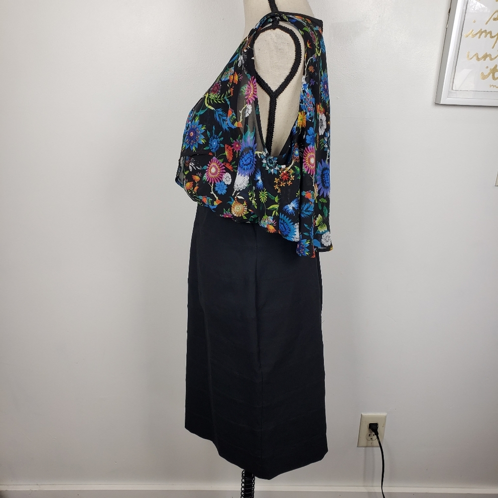 nicole by Nicole Miller Floral Black Bodycon Flutter Sleeve Midi Dress 14 - Picture 2 of 11